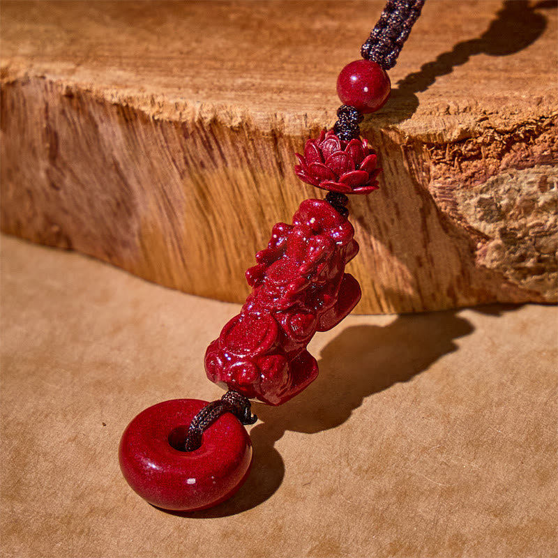 FuAttract Protection & Safety Cinnabar Amulet Keychain with Pixiu & Lotus - image 4