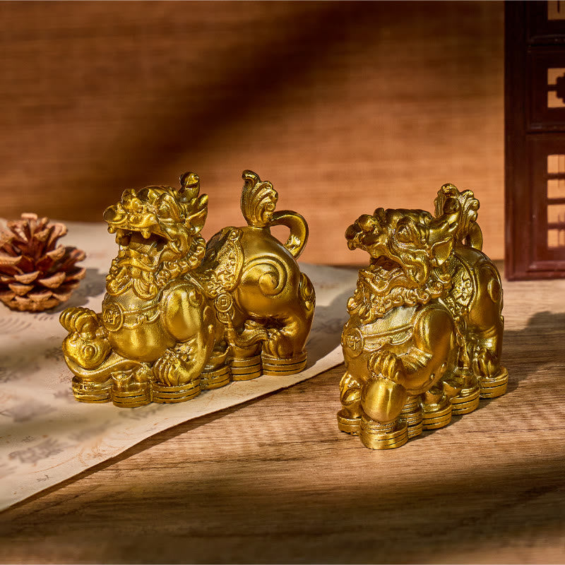 FuAttract Wealth Guardian – Brass Pixiu Pair with Coin Stomping Design for Home and Office - image 4