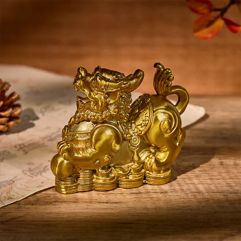 FuAttract Wealth Guardian – Brass Pixiu Pair with Coin Stomping Design for Home and Office - image 1