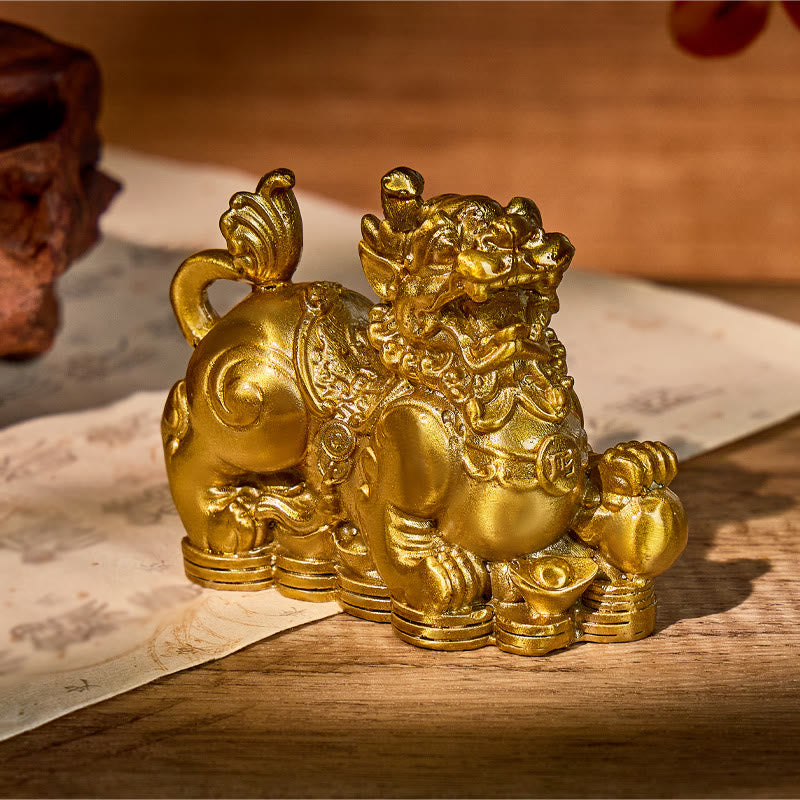 FuAttract Wealth Guardian – Brass Pixiu Pair with Coin Stomping Design for Home and Office - Male Pixiu - image 0