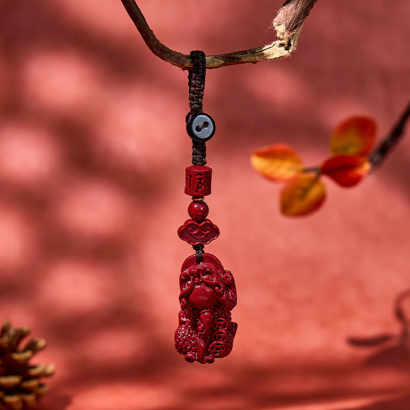 FuAttract Fortune Guardian Keychain – Three-Coin Pixiu with Cloud Barrel Wood Bead - image 1