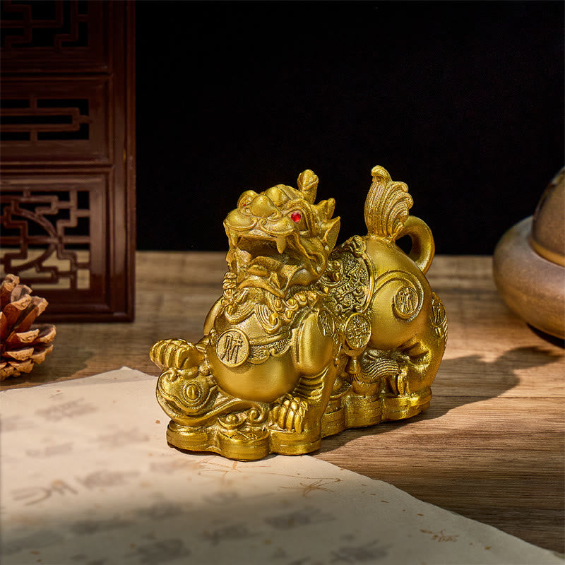 FuAttract Wealth Guardian – Brass Pixiu Figurine with Ruyi Base - Small - image 0