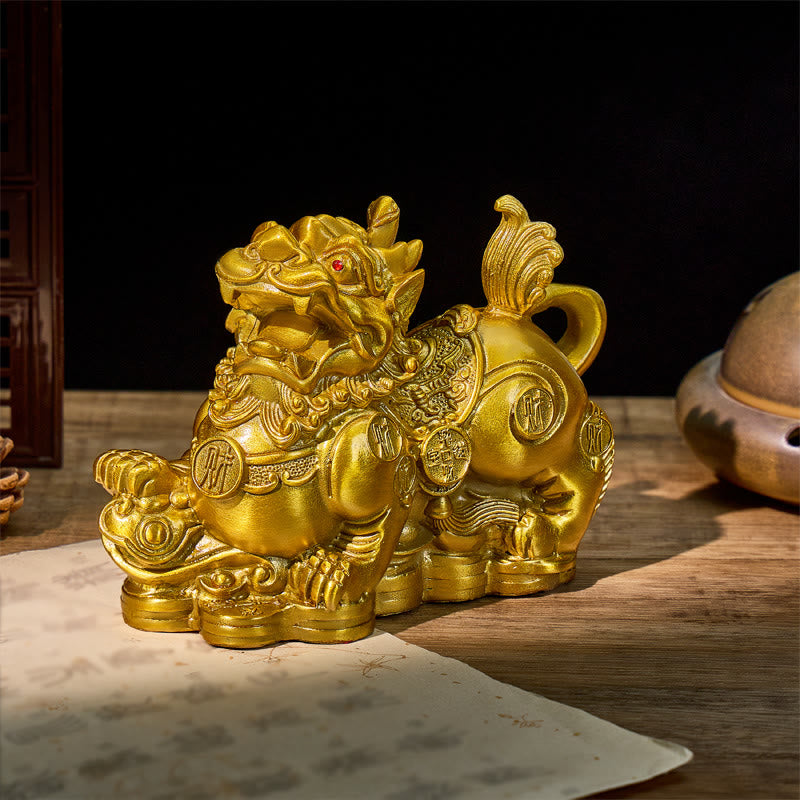 FuAttract Wealth Guardian – Brass Pixiu Figurine with Ruyi Base - Large - image 6