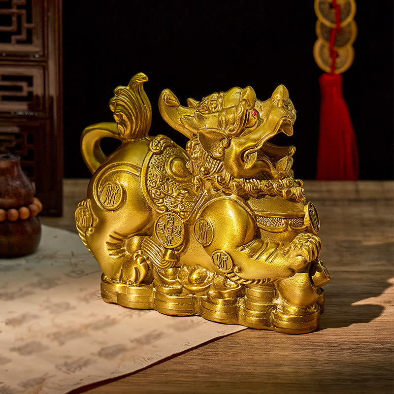 FuAttract Wealth Guardian – Brass Pixiu Figurine with Ruyi Base - image 3