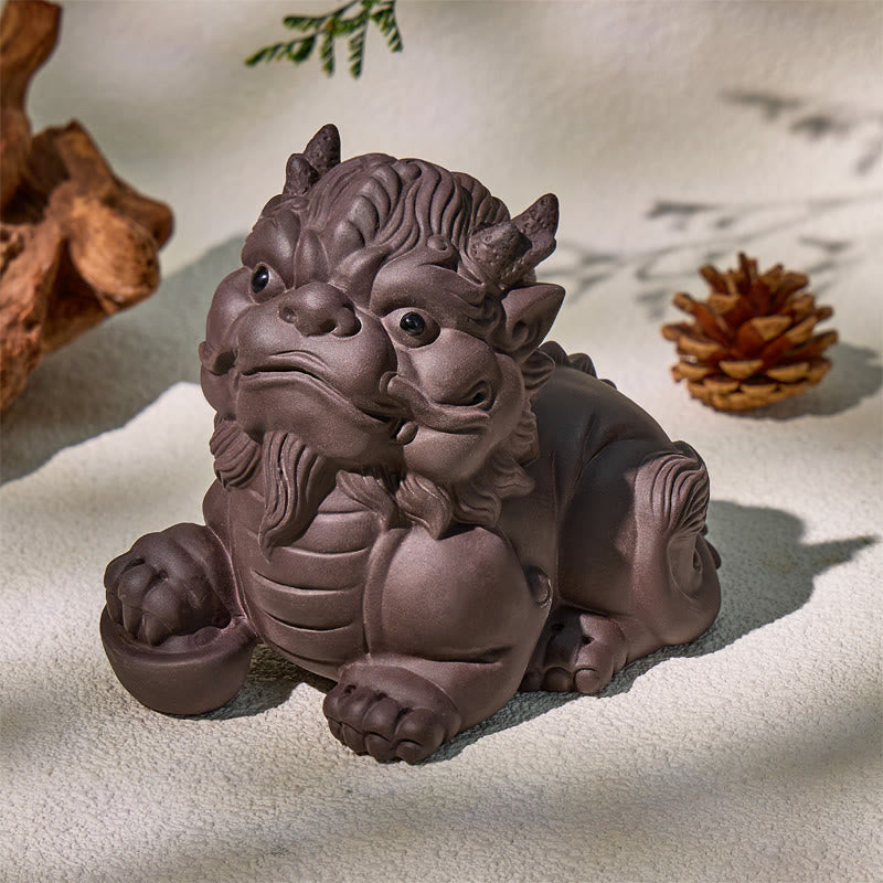FuAttract Protection & Fortune Tea Pet — Purple Clay Pixiu Feng Shui Decor - Gold Ingot - image 0