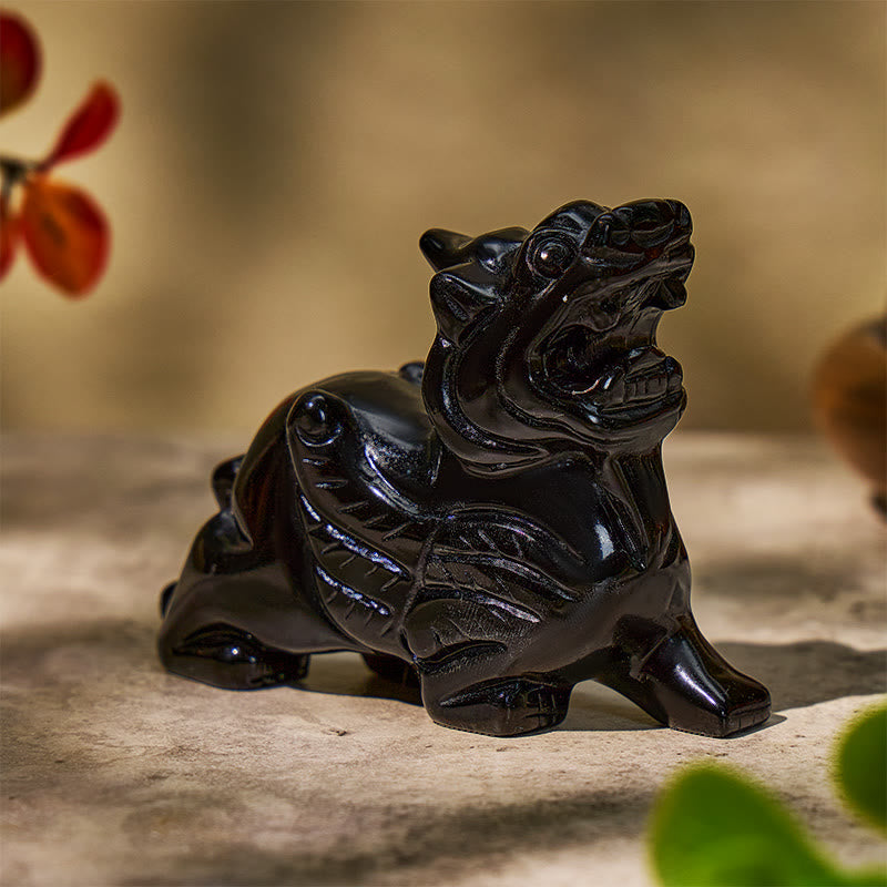 FuAttract Protection & Prosperity Black Obsidian Pixiu Ornament – Feng Shui Wealth Office Figurine - image 4