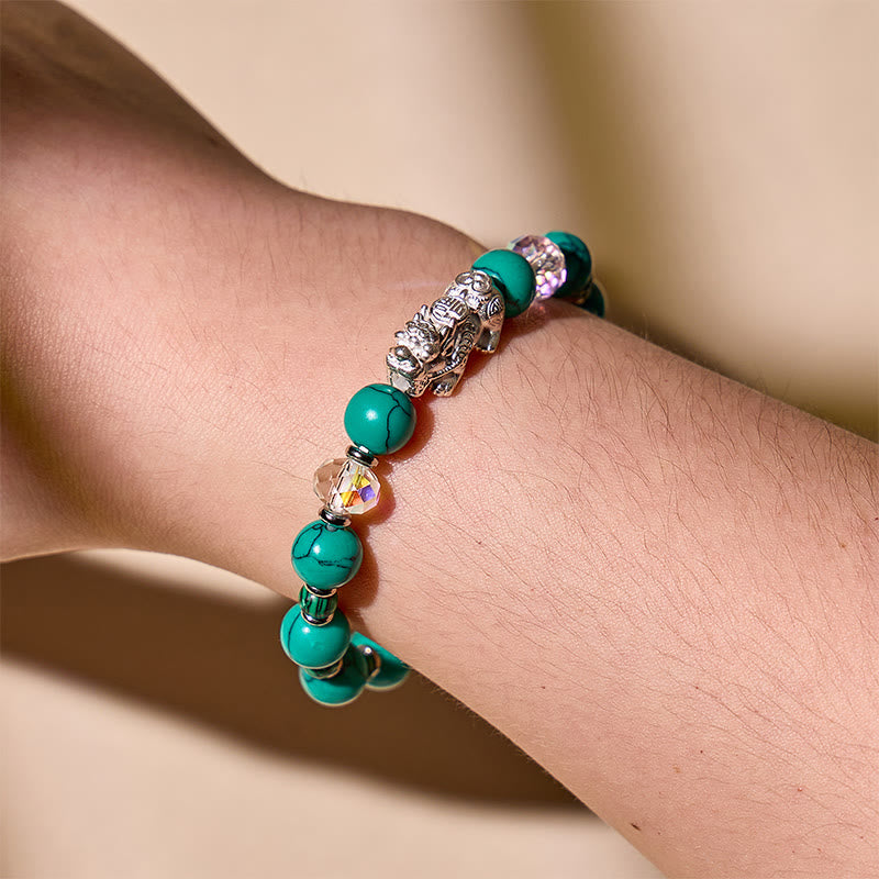FuAttract Crystal Palaces of Heaven Healing Silver Pixiu Bracelet - Energy Channeled Quartz, Turquoise and Malachite - image 3
