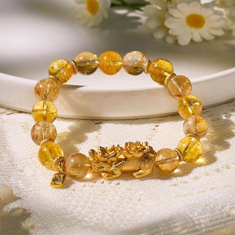 FuAttract Wealth & Prosperity Bracelet – Citrine + Yellow Azeztulite + Pixiu Lotus Charm - image 1