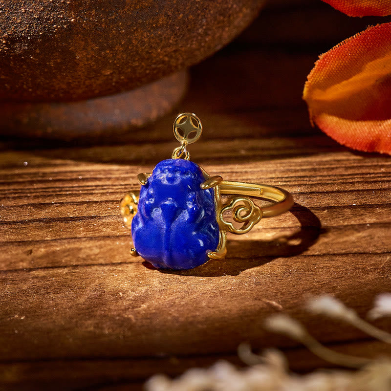 FuAttract Wisdom & Wealth Lapis Lazuli Pixiu Coin 925 Silver Ring - Gold - image 0