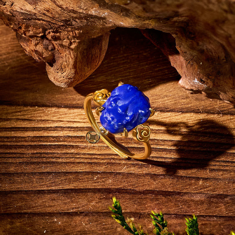 FuAttract Wisdom & Wealth Lapis Lazuli Pixiu Coin 925 Silver Ring - image 5