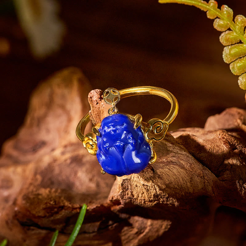 FuAttract Wisdom & Wealth Lapis Lazuli Pixiu Coin 925 Silver Ring - image 1