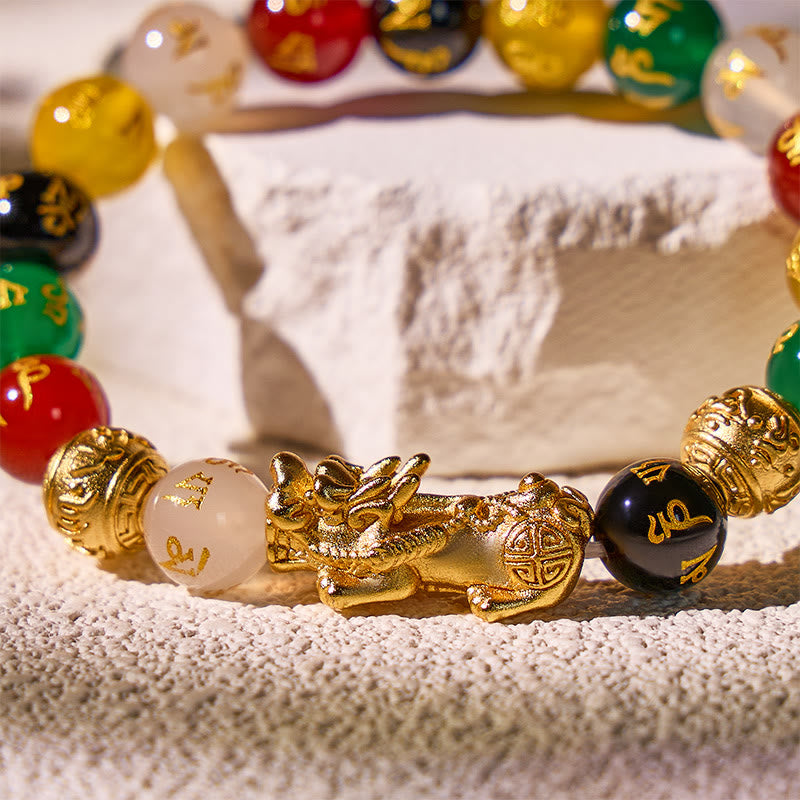 FuAttract Luck and Prosperity Multi-Color Agate Pixiu Bracelet with Om Mani Padme Hum Beads - image 5