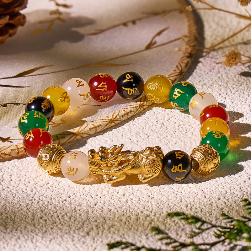 FuAttract Luck and Prosperity Multi-Color Agate Pixiu Bracelet with Om Mani Padme Hum Beads - image 2