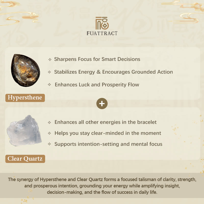 FuAttract Wealth & Luck Hypersthene Bracelet with Clear Quartz & Pixiu - image 6