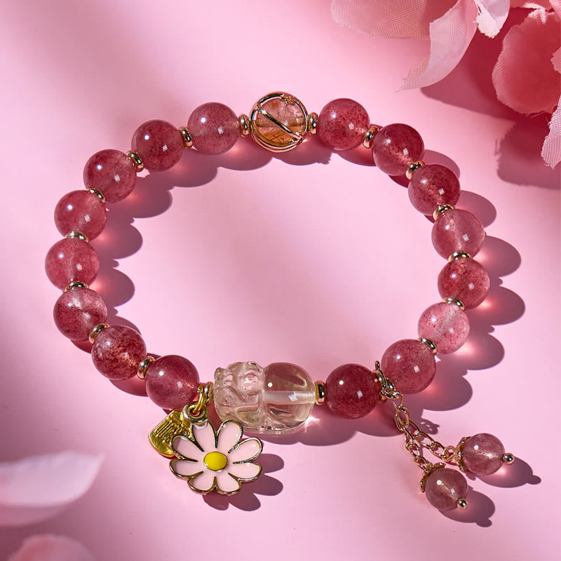 FuAttract Love Blessing Bracelet – Strawberry Quartz & Pixiu - Strawberry Quartz - image 0