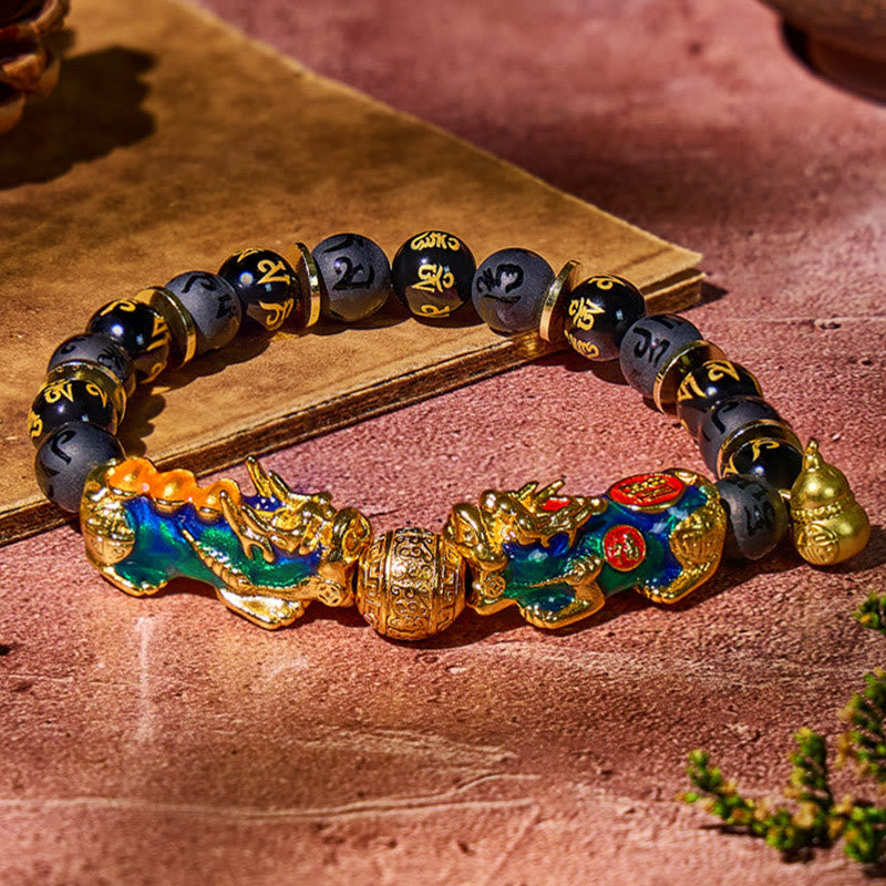 FuAttract Protection & Prosperity Gourd Charm Bracelet – Pixiu + Black Onyx Energy Beads - 8mm - image 0
