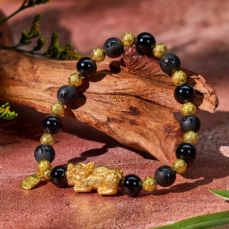 FuAttract Feng Shui Sterling Silver Pi Xiu Bracelet with Matte Black Onyx Fu Charm - image 2