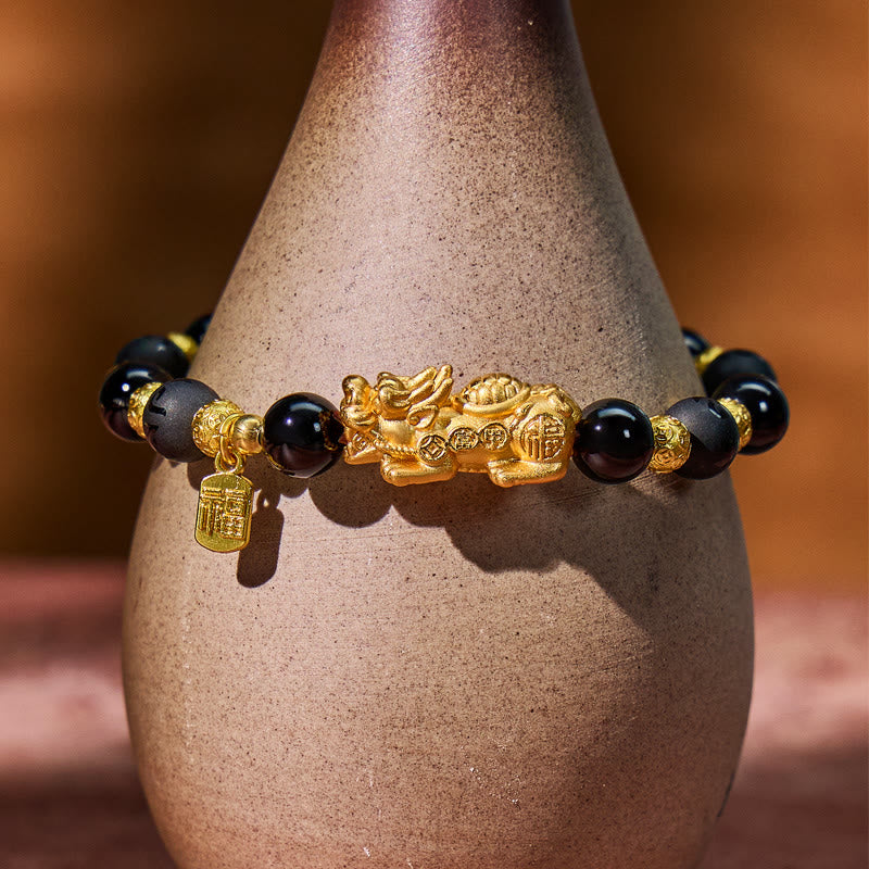 FuAttract Feng Shui Sterling Silver Pi Xiu Bracelet with Matte Black Onyx Fu Charm  - image 1