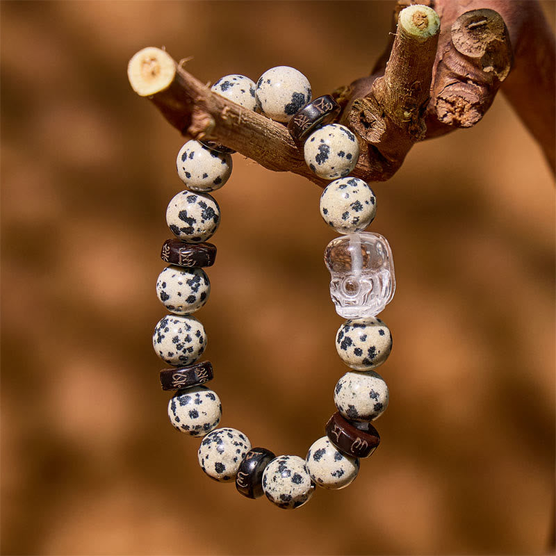 FuAttract Luck & Energy Balance Dalmatian Jasper Bracelet with Clear Quartz Pixiu - image 3