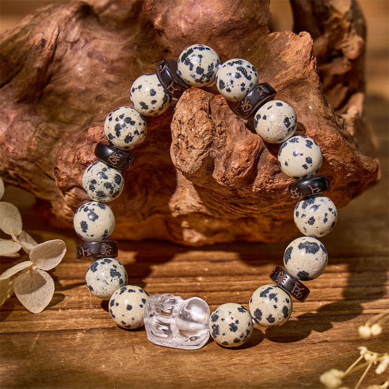 FuAttract Luck & Energy Balance Dalmatian Jasper Bracelet with Clear Quartz Pixiu - image 1