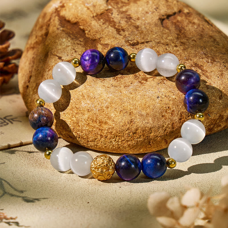FuAttract Cosmic Protection & Prosperity Bracelet – Pixiu + Galaxy Tiger's Eye + Cat's Eye - With spacer beads - image 0