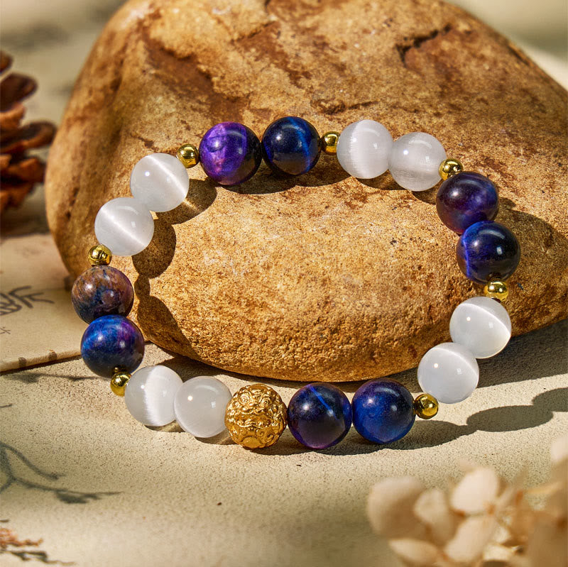 FuAttract Cosmic Protection & Prosperity Bracelet – Pixiu + Galaxy Tiger's Eye + Cat's Eye - With spacer beads - image 0