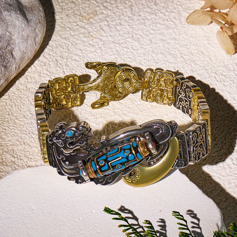 FuAttract Fortune Guardian Bracelet – Pixiu + Nine-Eyed Dzi Bead - 8.5in/21.5cm - image 0