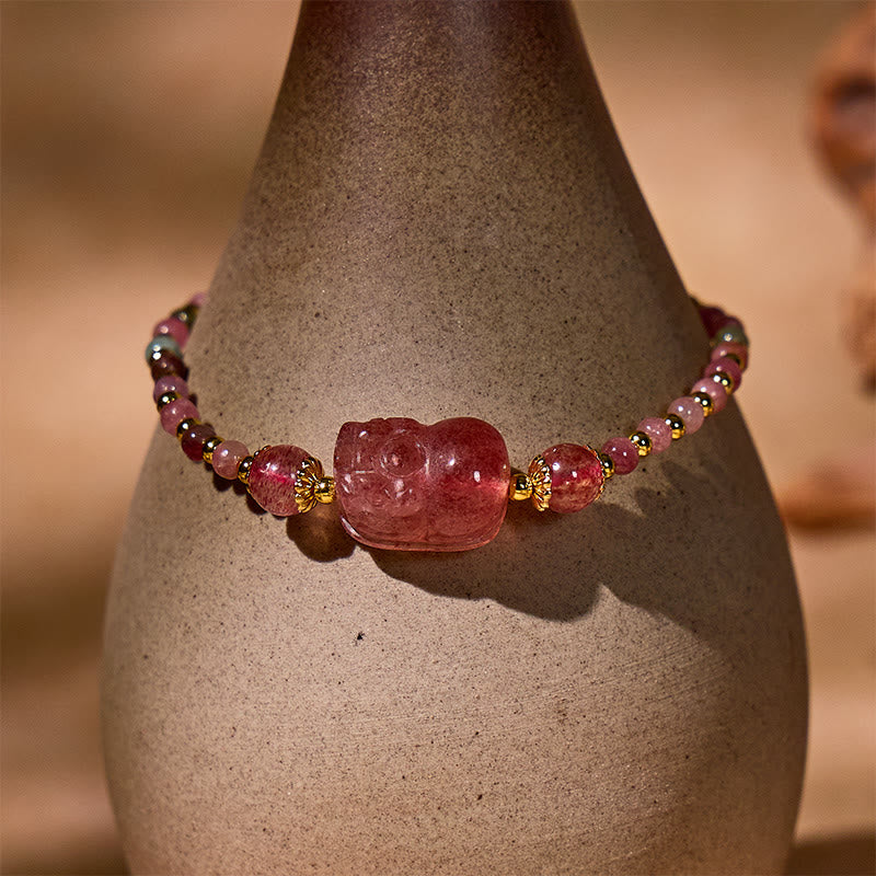 FuAttract Romance & Wealth Energy Bracelet – Pixiu + Strawberry Quartz & Tourmaline - image 2