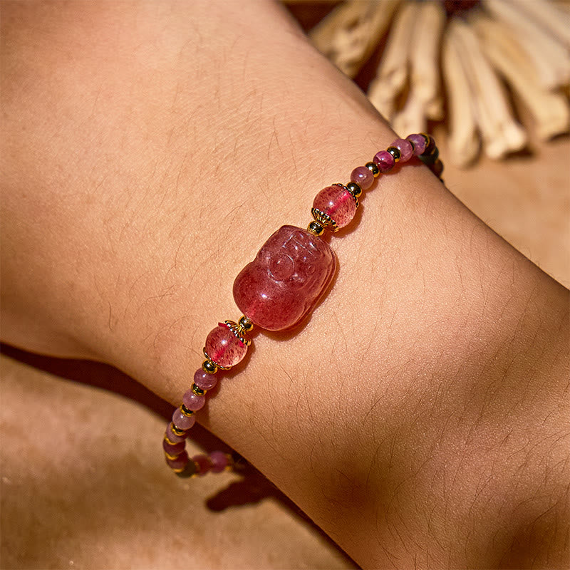 FuAttract Romance & Wealth Energy Bracelet – Pixiu + Strawberry Quartz & Tourmaline - image 4