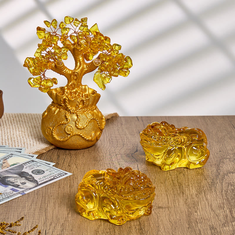 FuAttract Feng Shui Prosperity Bundle – Yellow Citrine Money Tree & Pixiu Guardians - Wealth & Prosperity Set - image 0