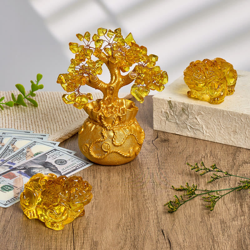 FuAttract Feng Shui Prosperity Bundle – Yellow Citrine Money Tree & Pixiu Guardians - image 1