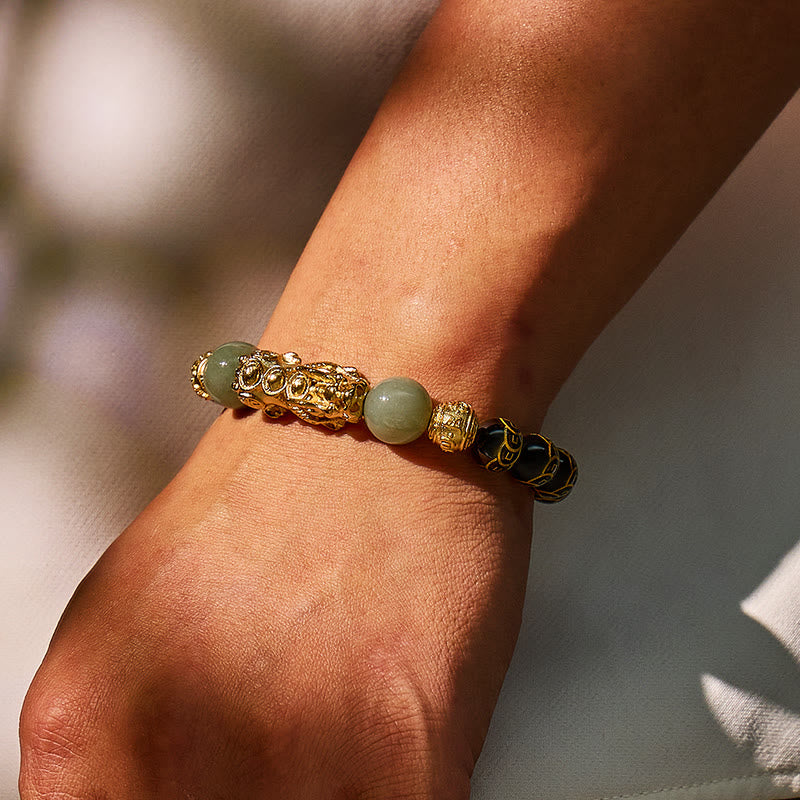 FuAttract Protection & Prosperity Bracelet – Black Onyx Lucky Coin Mantra Beads & Jade - image 2