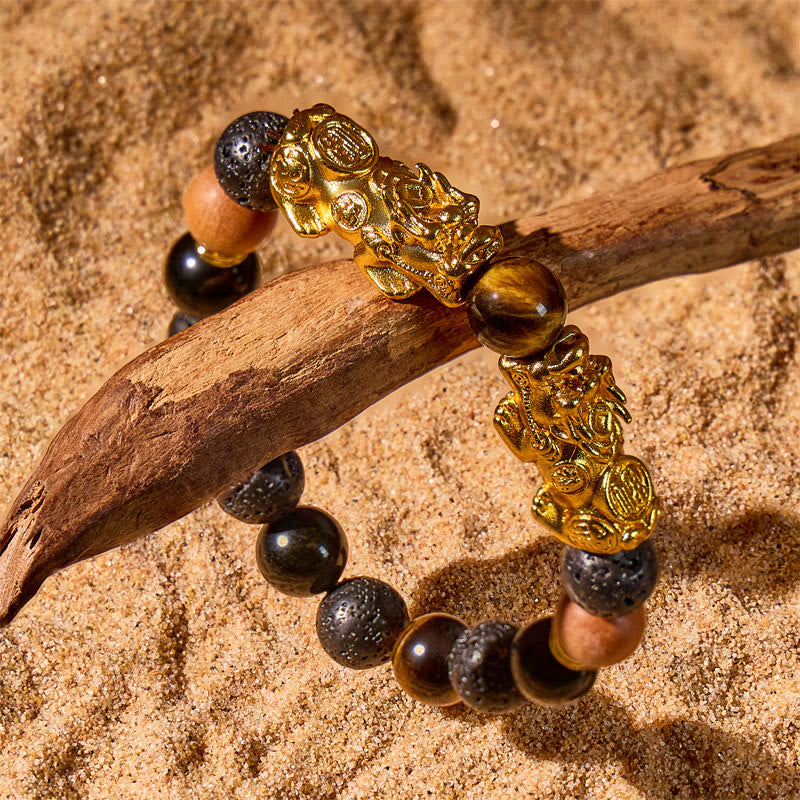 FuAttract Protection & Wealth Bracelet – Pixiu + Tiger Eye, Lava & Obsidian - image 1
