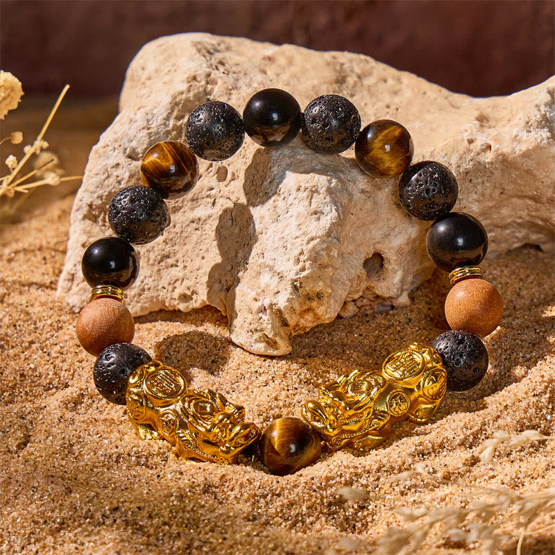FuAttract Protection & Wealth Bracelet – Pixiu + Tiger Eye, Lava & Obsidian - image 2