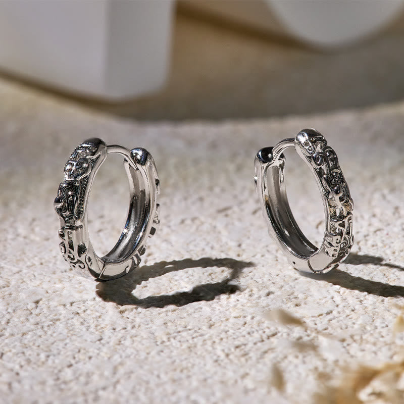 FuAttract Wealth Protection Silver Huggie Earrings – Pixiu Energy - Silver - image 0