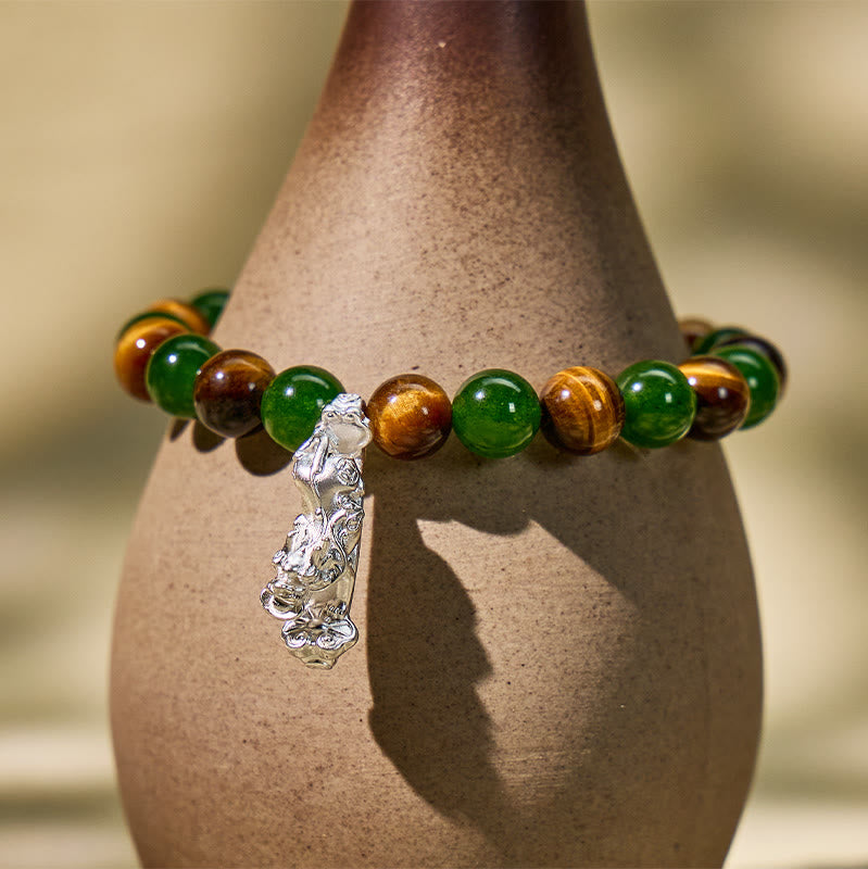 FuAttract Feng Shui Wealth Bracelet with Sterling Silver Pixiu – Tiger's Eye & Green Chalcedony - image 2