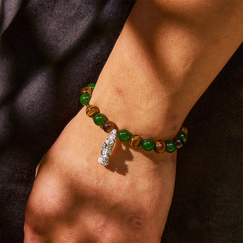 FuAttract Feng Shui Wealth Bracelet with Sterling Silver Pixiu – Tiger's Eye & Green Chalcedony - image 3