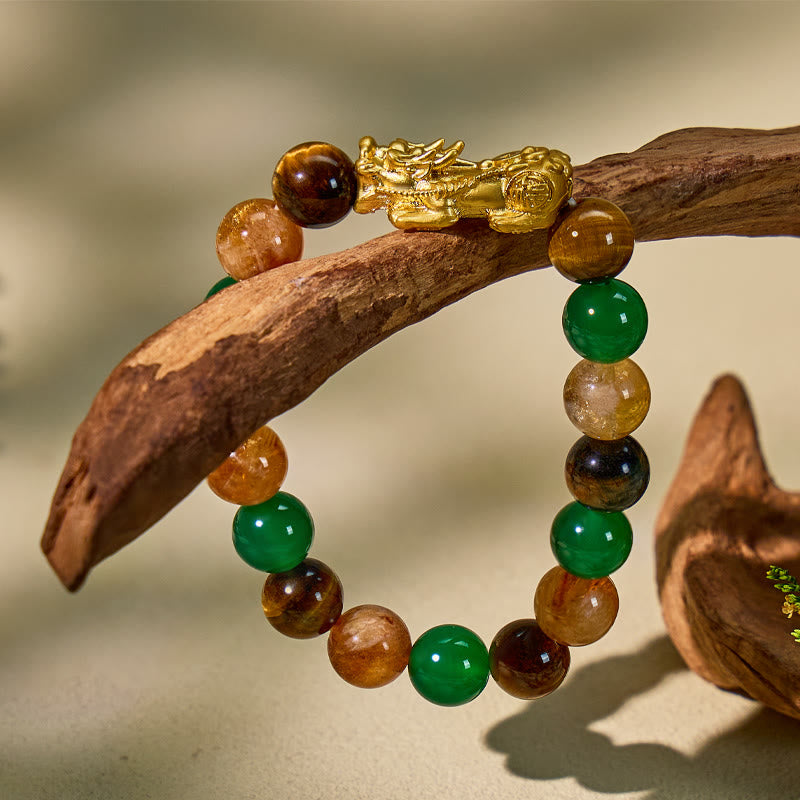FuAttract Abundance & Prosperity Bracelet with Pixiu Tiger Eye, Green Agate & Citrine Pyramid - image 2