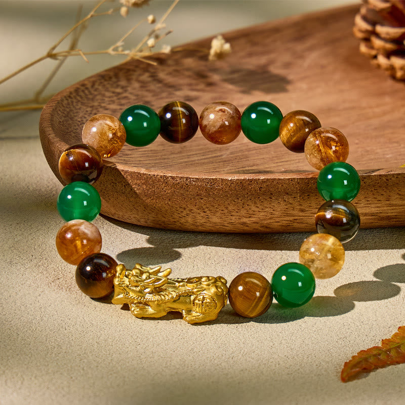 FuAttract Abundance & Prosperity Bracelet with Pixiu Tiger Eye, Green Agate & Citrine Pyramid - image 1