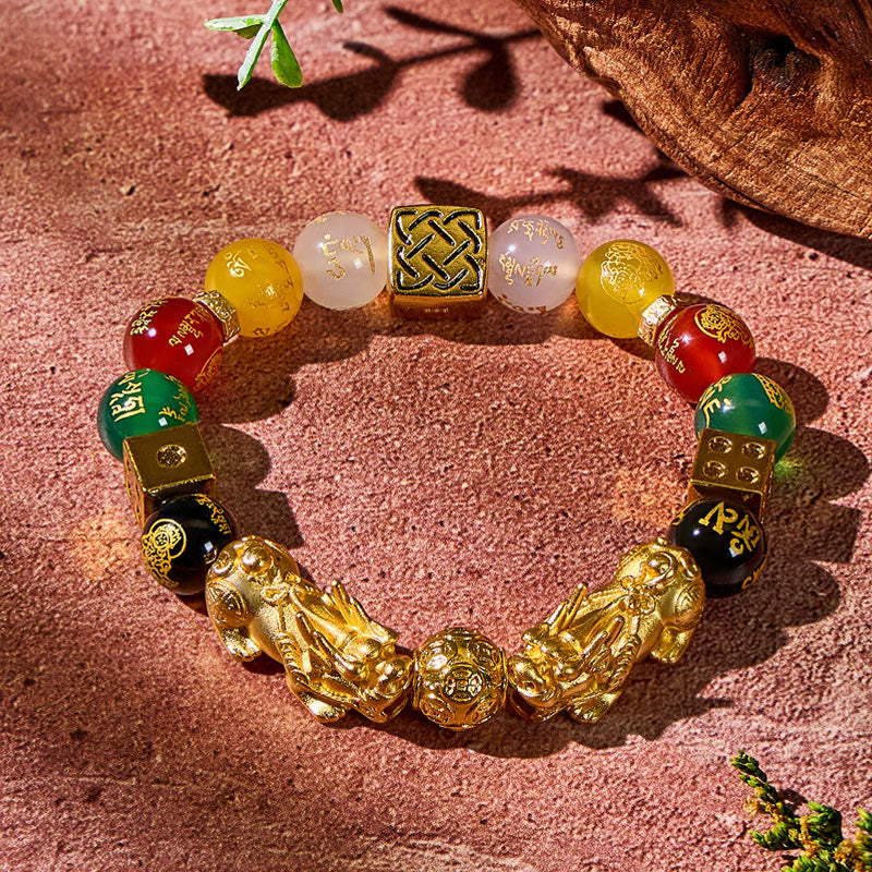 FuAttract Protection & Fortune Mantra Agate Bracelet – Pixiu-Inspired Energy Design - 10mm - image 0