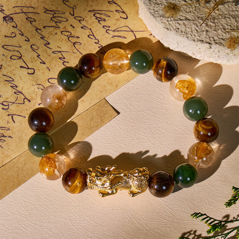 FuAttract Abundance & Prosperity Tiger's Eye Bracelet with Hetian Jade and Pixiu Charm - image 1