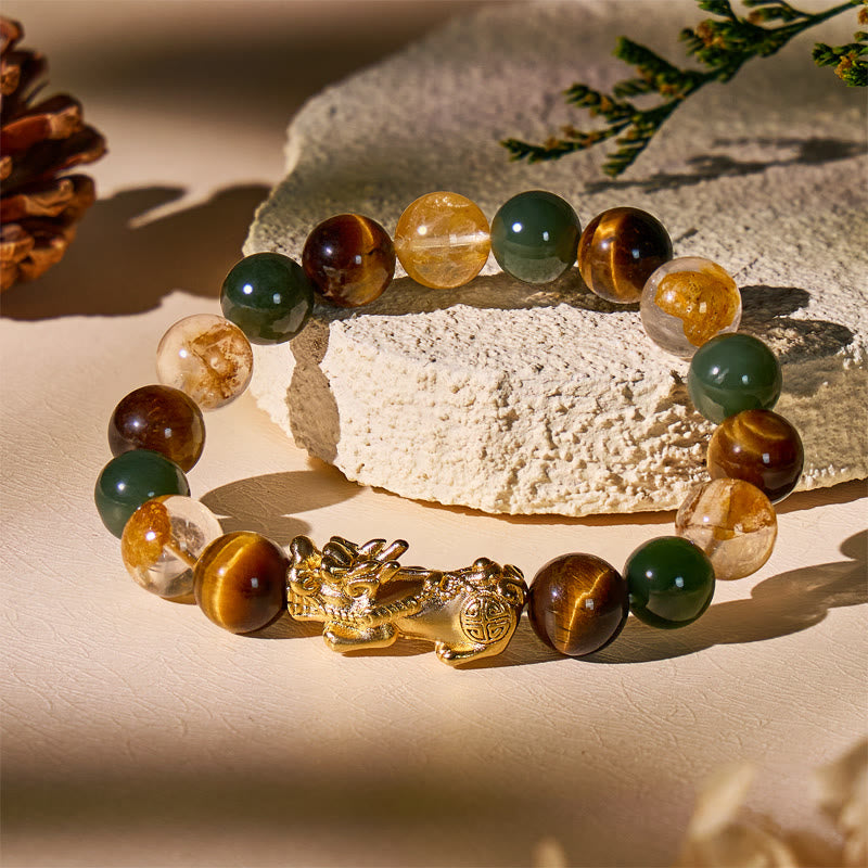 FuAttract Abundance & Prosperity Tiger's Eye Bracelet with Hetian Jade and Pixiu Charm - 10mm - image 0