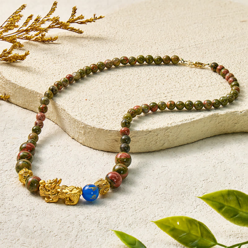 FuAttract Luck & Harmony Pixiu Necklace – Unakite· Lapis Lazuli Emotional Healing - image 7