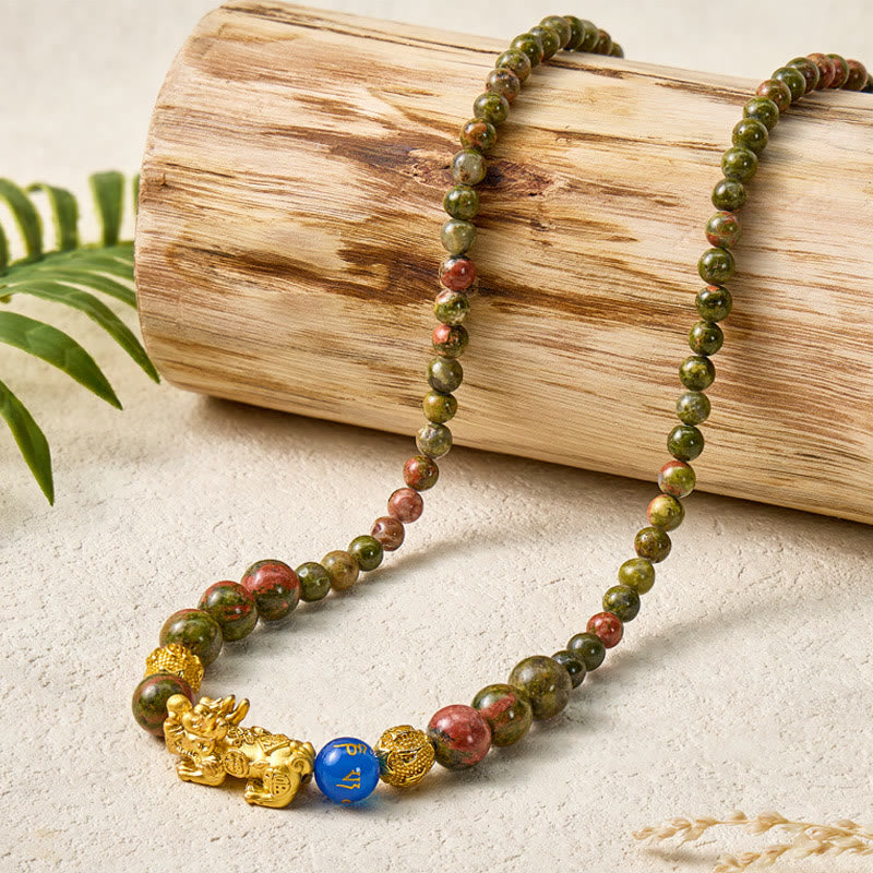 FuAttract Luck & Harmony Pixiu Necklace – Unakite· Lapis Lazuli Emotional Healing - Necklace - image 0