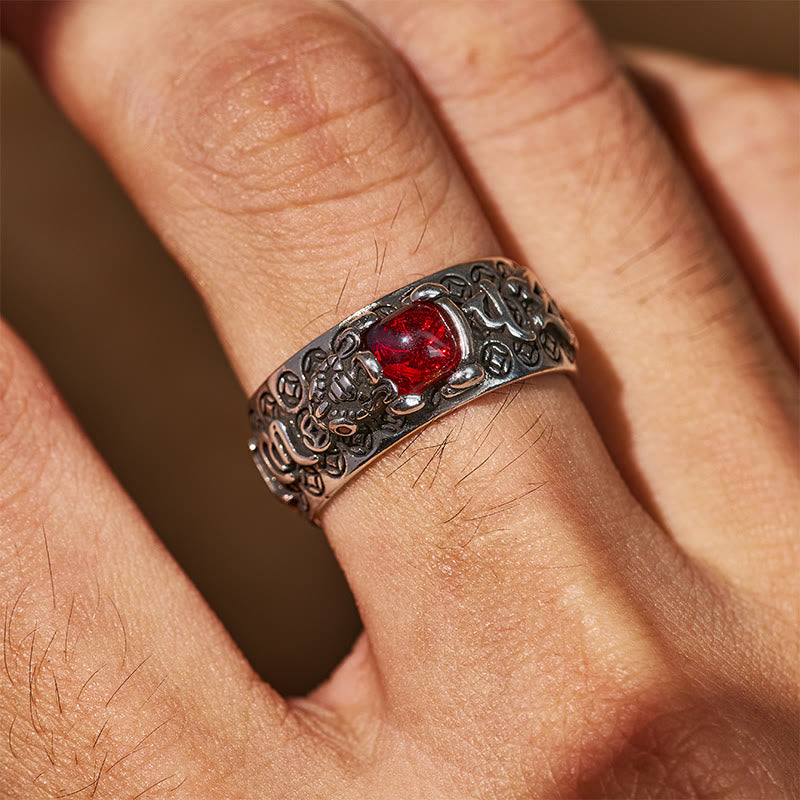 FuAttract Wealth & Protection Garnet Pixiu Blessing Mantra Ring - image 3