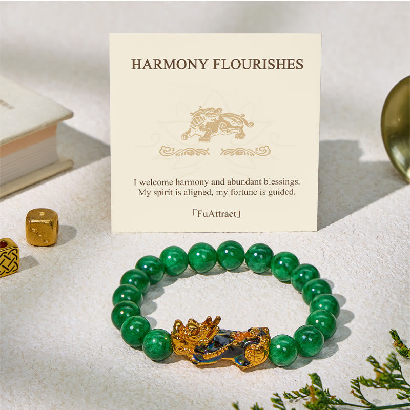 FuAttract Harmony of Fortune Bracelet – Cyan Jade With FengShui Pixiu - 12mm - image 0