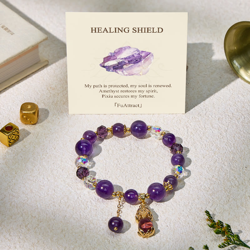 FuAttract Pixiu Talisman Bracelet | Amethyst for Calm, Clarity & Energy Shielding - Amethyst - image 0