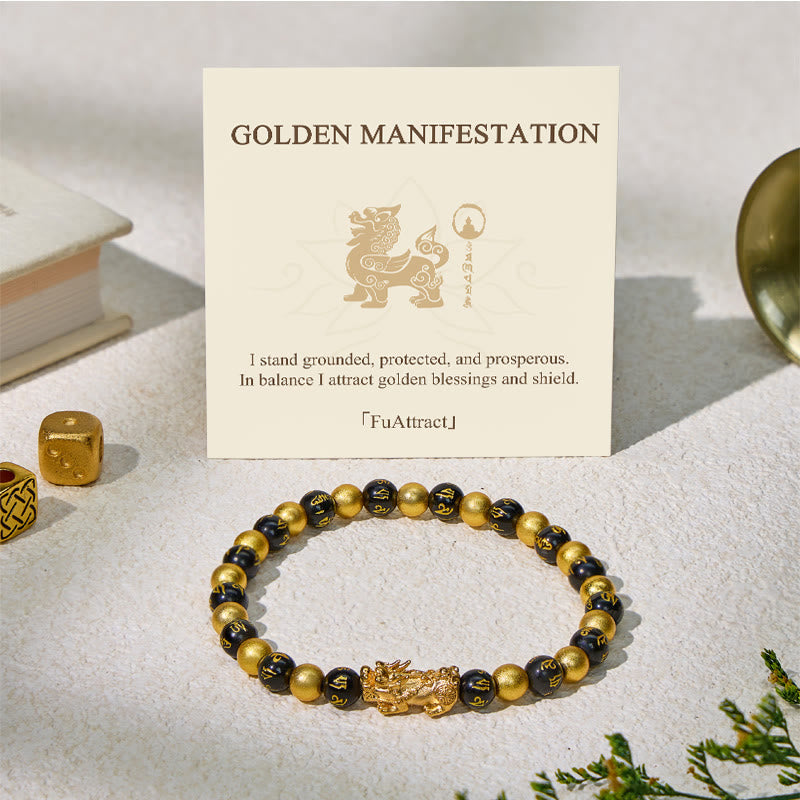 FuAttract Golden Manifestation – Black and Gold Feng Shui Beads Pixiu Bracelet - 6mm - image 0