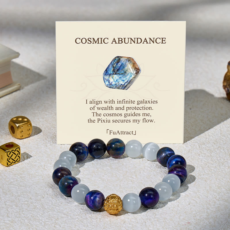 FuAttract Cosmic Protection & Prosperity Bracelet – Pixiu + Galaxy Tiger's Eye + Cat's Eye - Without spacer beads - image 0