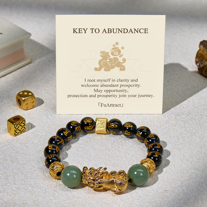 FuAttract Protection & Prosperity Bracelet – Black Onyx Lucky Coin Mantra Beads & Jade - Mantra Beads - image 10